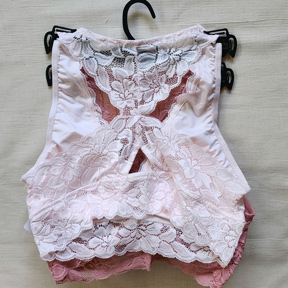 Marilyn Monroe 2pc Stretch Lace Racerback Deep “v” Removable Pads Bralettes szL - Picture 2 of 9